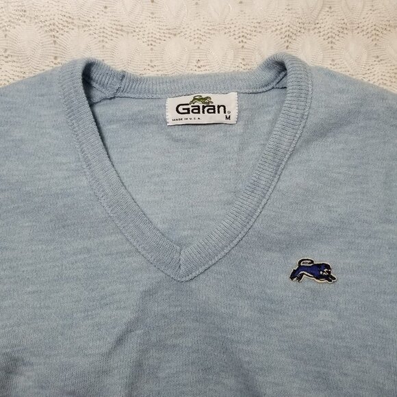 Vintage Garan v-neck knit sweater light blue size M medium pullover made in USA - Picture 5 of 10